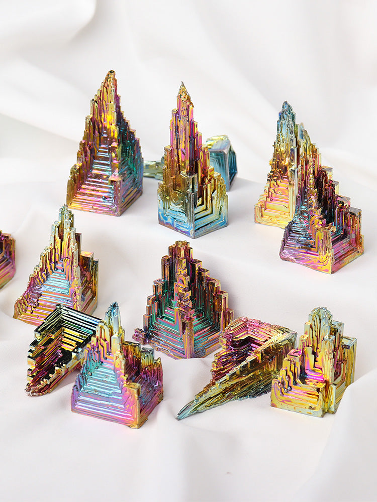 Natural bismuth ore raw stone bismuth crystal mineral chemical element colorful ore decorative metal ore standard strange stone decoration