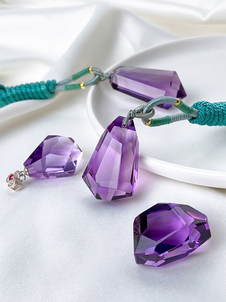 Brazilian Natural Amethyst Faceted Clavicle Chain Head Jewelry Pendant Necklace Female Valentine's Day Birthday Gift for Girlfriend