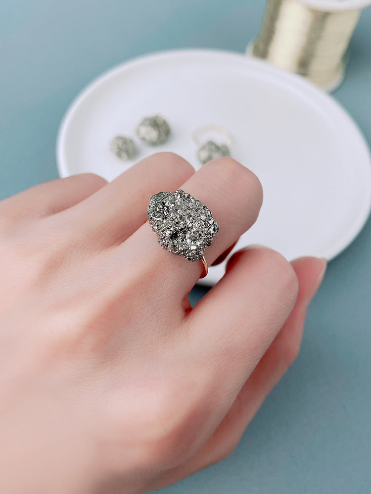 Crystal cluster chalcopyrite raw ore boutique ore ring mineral crystal stone specimen handmade jewelry Valentine's Day gift