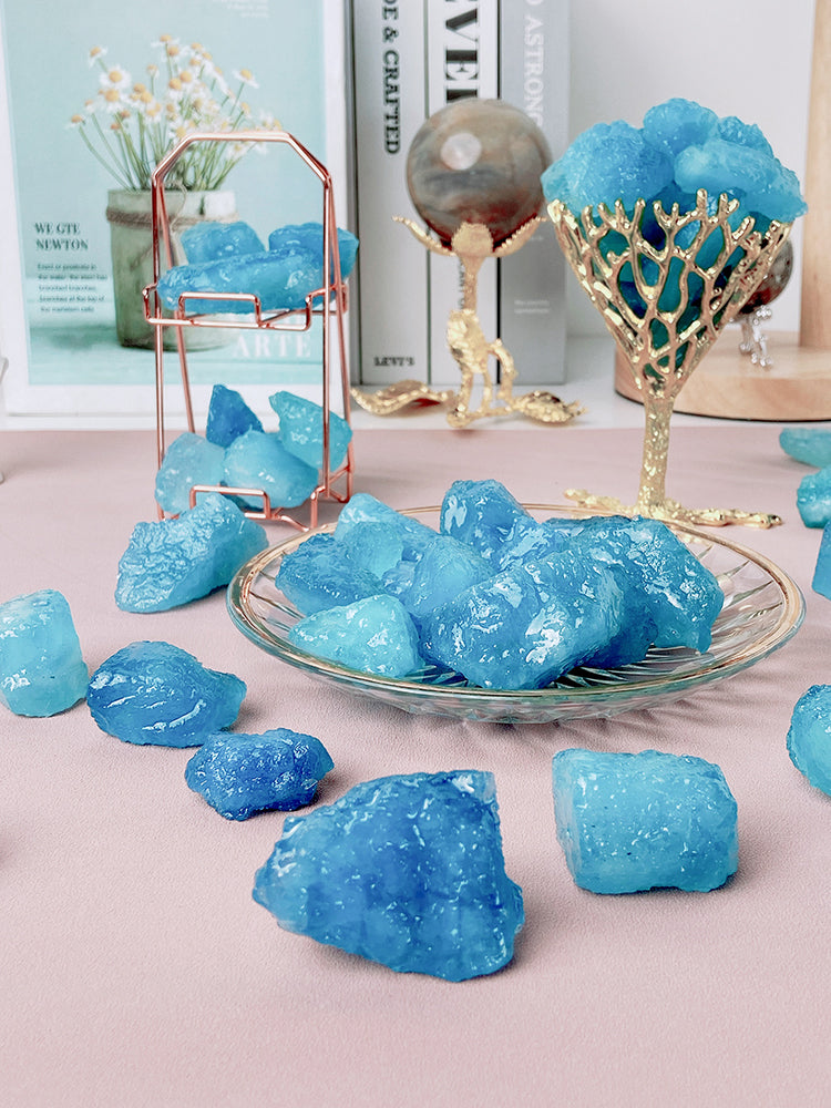 Batu mentah aquamarine kristal asli Loket DIY batu permata biru lelaki dan wanita dengan bentuk rantai sweater spesimen bijih mentah