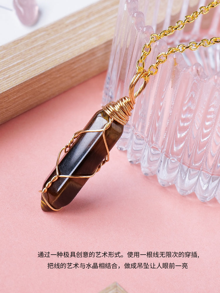 Natural crystal raw stone hexagonal prism ornaments double-pointed crystal column pentagram winding jewelry men and women pendants
