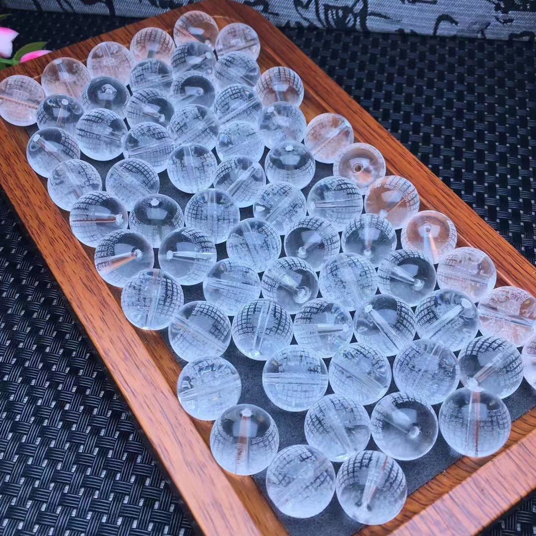 14mm asli, kristal putih, huruf, Sutra Hati, manik tunggal, manik bulat, aksesori ukiran diy