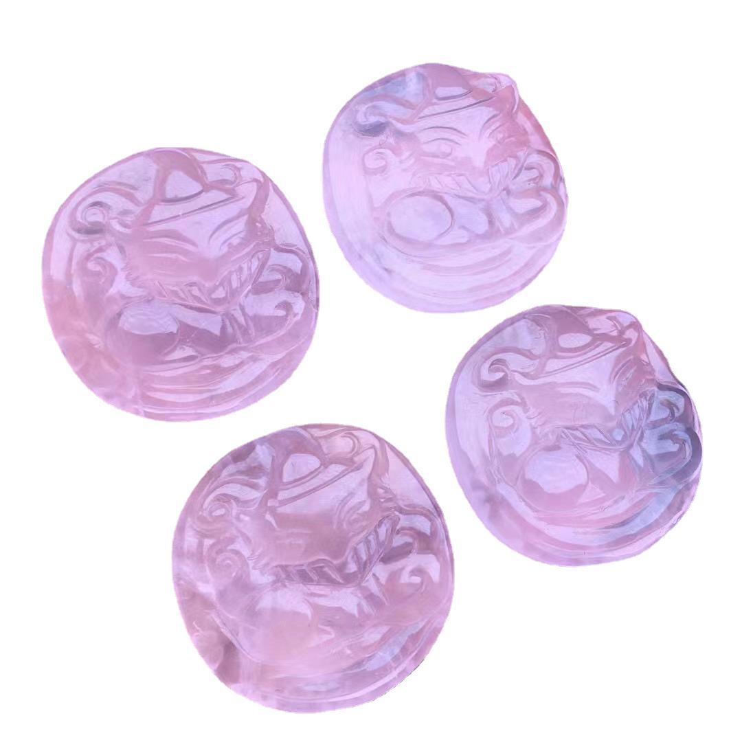Natural rose crystal, pink crystal fox pendant, 29m, nine-tailed fox, diy accessories, accessories, matte finish, engraving plate, semi-finished products