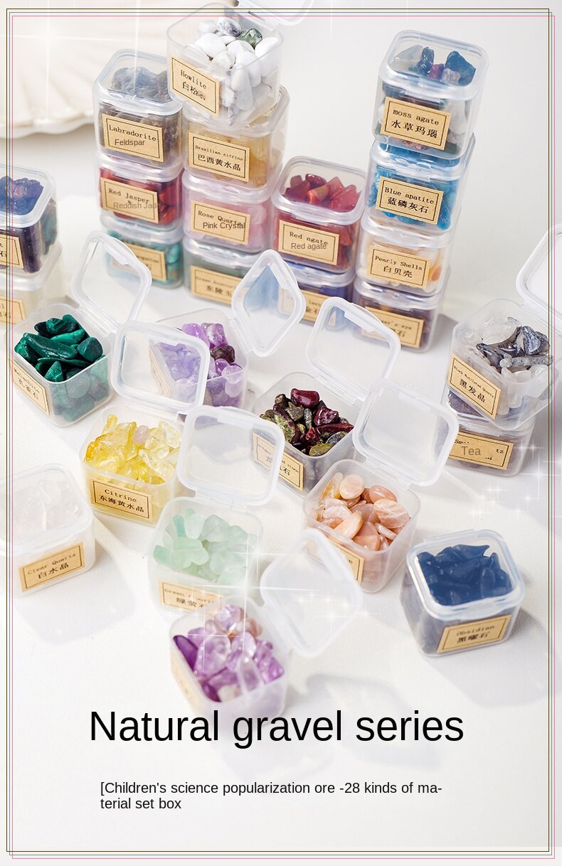 Natural crystal mineral raw stone small gravel box fashion simple gift children's popular science box decoration small ornament