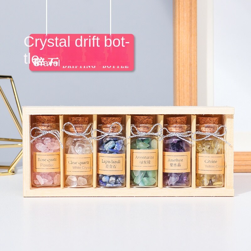 Natural crystal gravel gift box white crystal powder amethyst degaussing stone wish bottle girl birthday gift for children