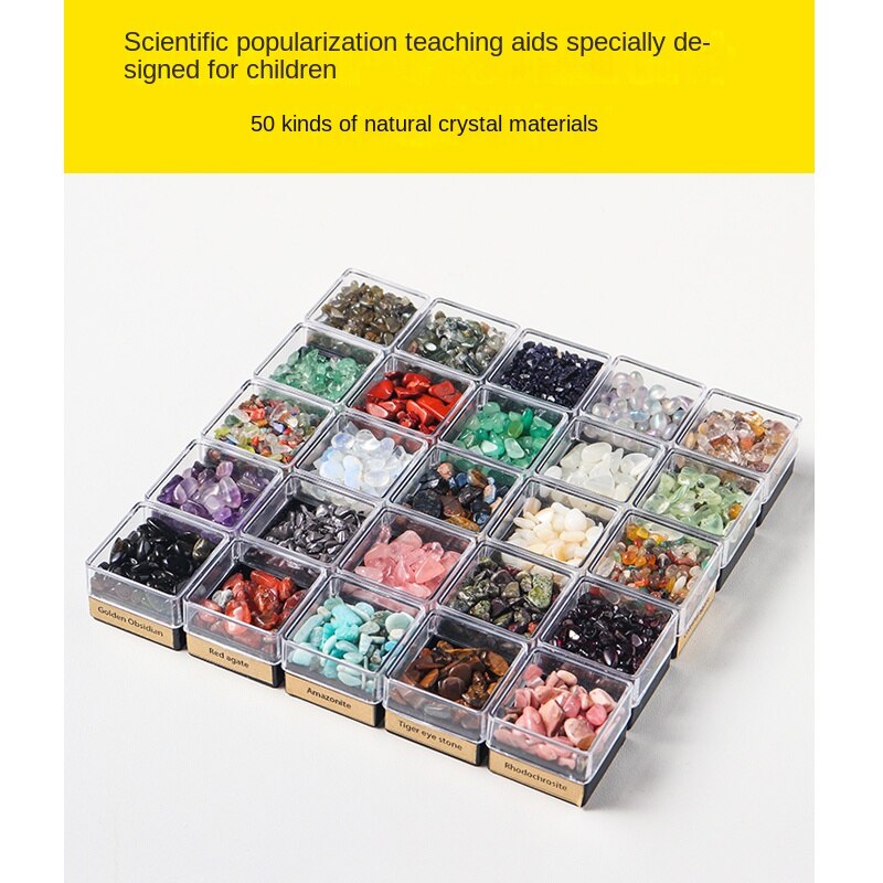 Natural crystal gravel ore specimen box rock mineral specimen decoration original stone crystal science teaching children's gift