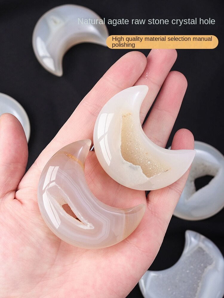Natural crystal cave agate crystal cave moon ornaments hand-polished crystal raw stone home decoration gemstone crafts