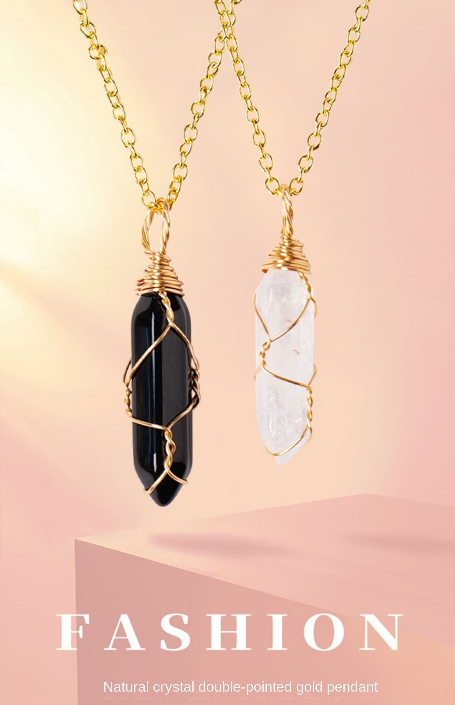 Natural crystal raw stone hexagonal prism ornaments double-pointed crystal column pentagram winding jewelry men and women pendants