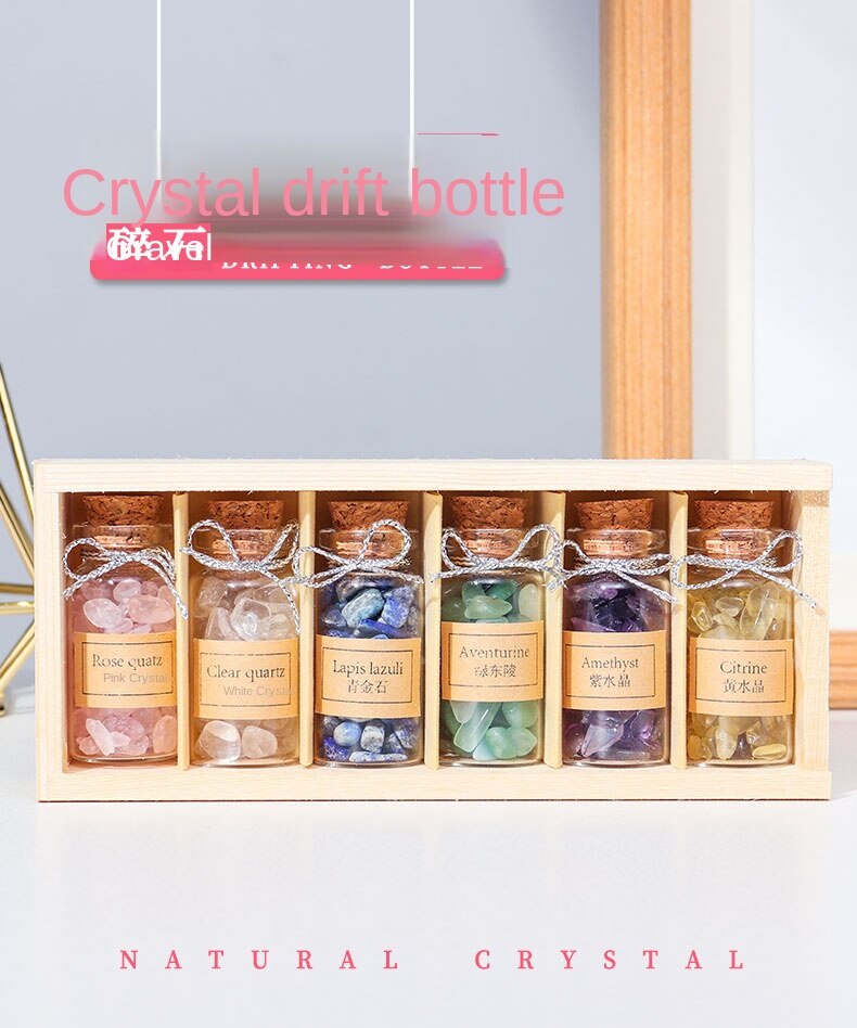 Natural crystal gravel gift box white crystal powder amethyst degaussing stone wish bottle girl birthday gift for children