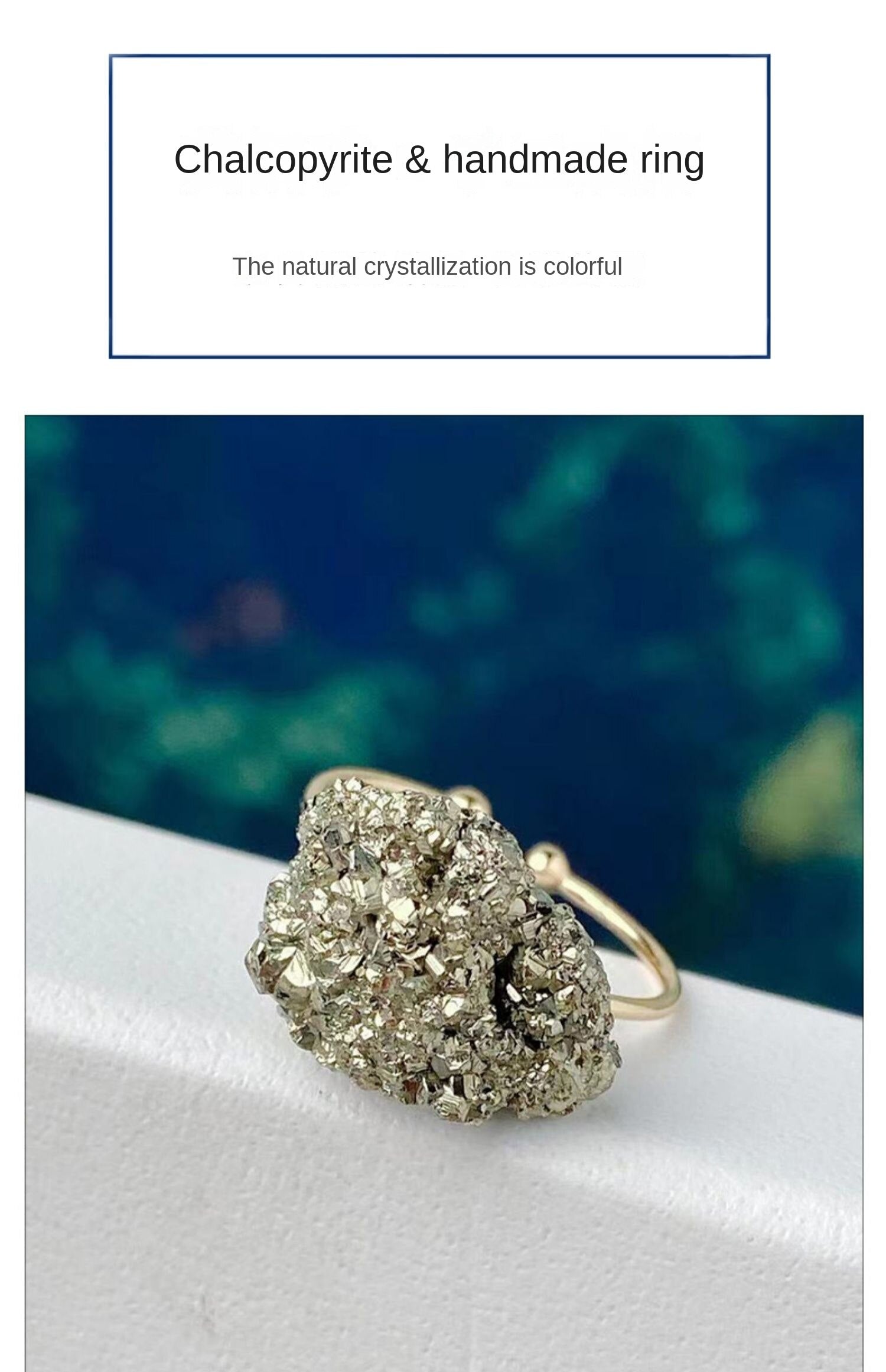 Crystal cluster chalcopyrite raw ore boutique ore ring mineral crystal stone specimen handmade jewelry Valentine's Day gift
