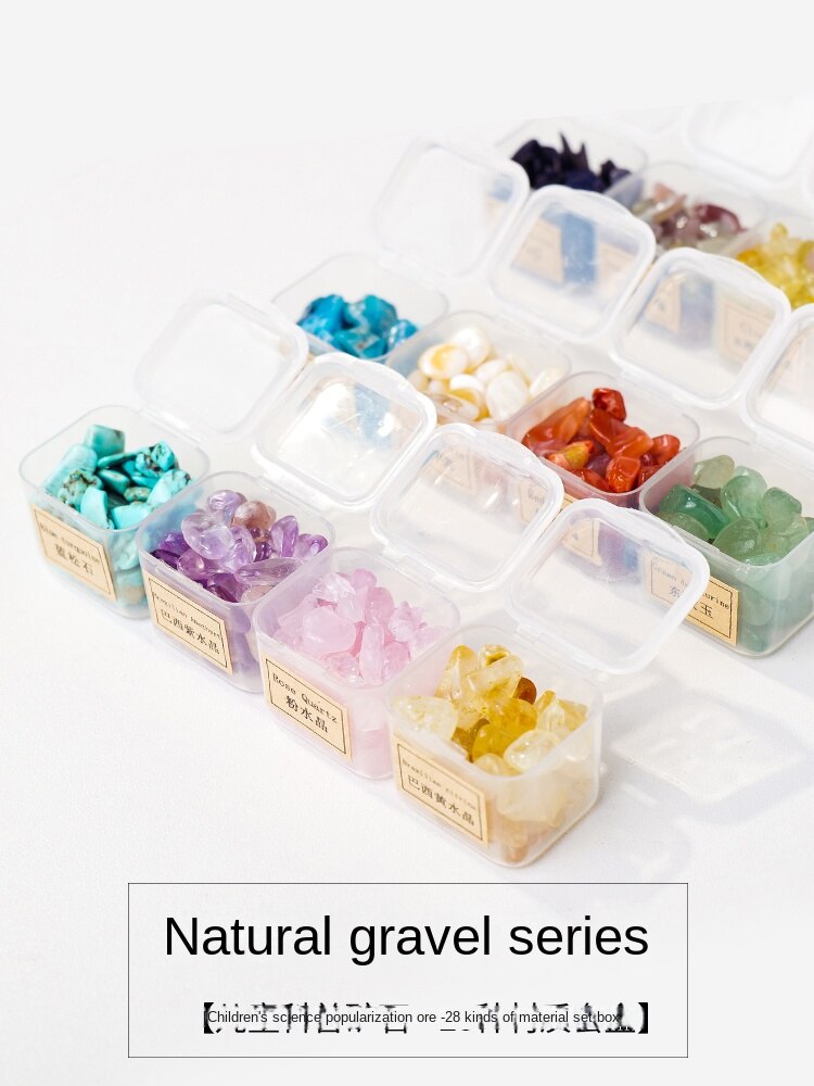 Natural crystal mineral raw stone small gravel box fashion simple gift children's popular science box decoration small ornament