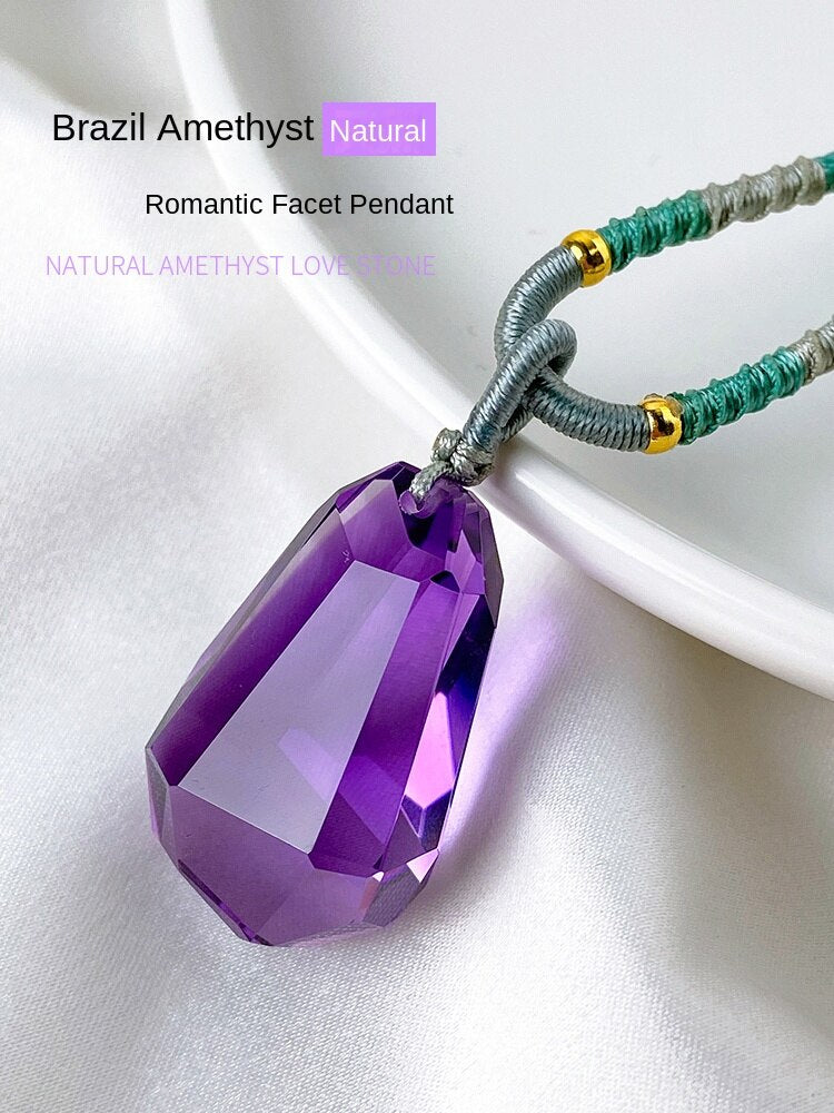 Brazilian Natural Amethyst Faceted Clavicle Chain Head Jewelry Pendant Necklace Female Valentine's Day Birthday Gift for Girlfriend