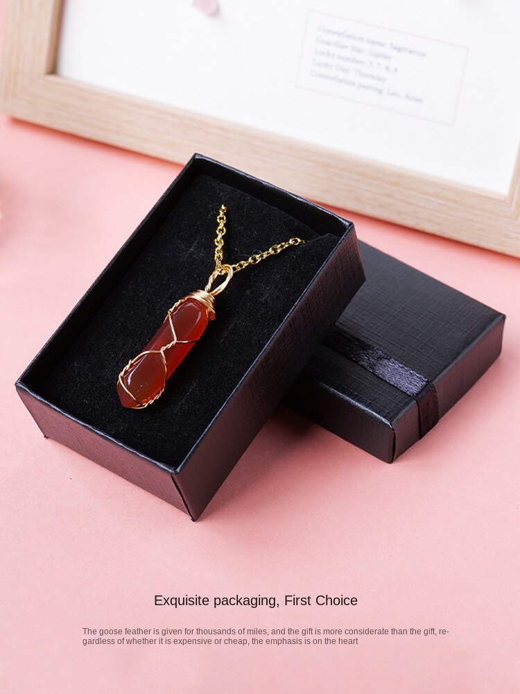 Natural crystal raw stone hexagonal prism ornaments double-pointed crystal column pentagram winding jewelry men and women pendants