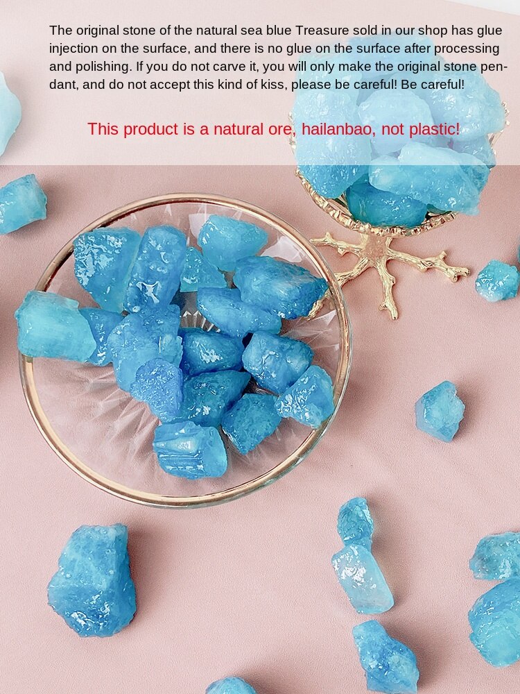 Batu mentah aquamarine kristal asli Loket DIY batu permata biru lelaki dan wanita dengan bentuk rantai sweater spesimen bijih mentah