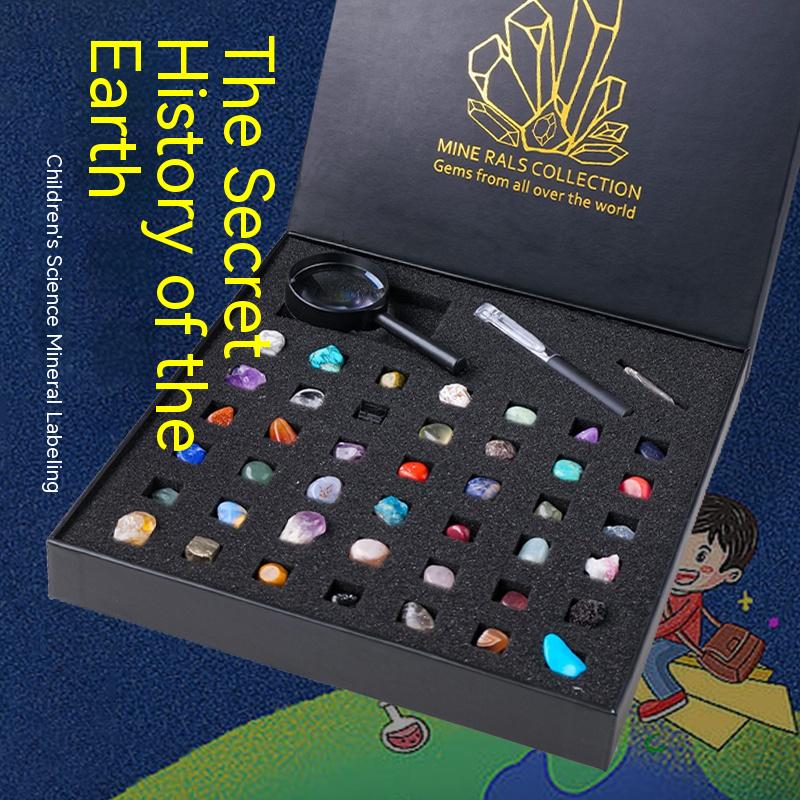 Natural crystal earth gemstone 43 kinds of ore specimens children's gift box mineral crystal agate geological decoration