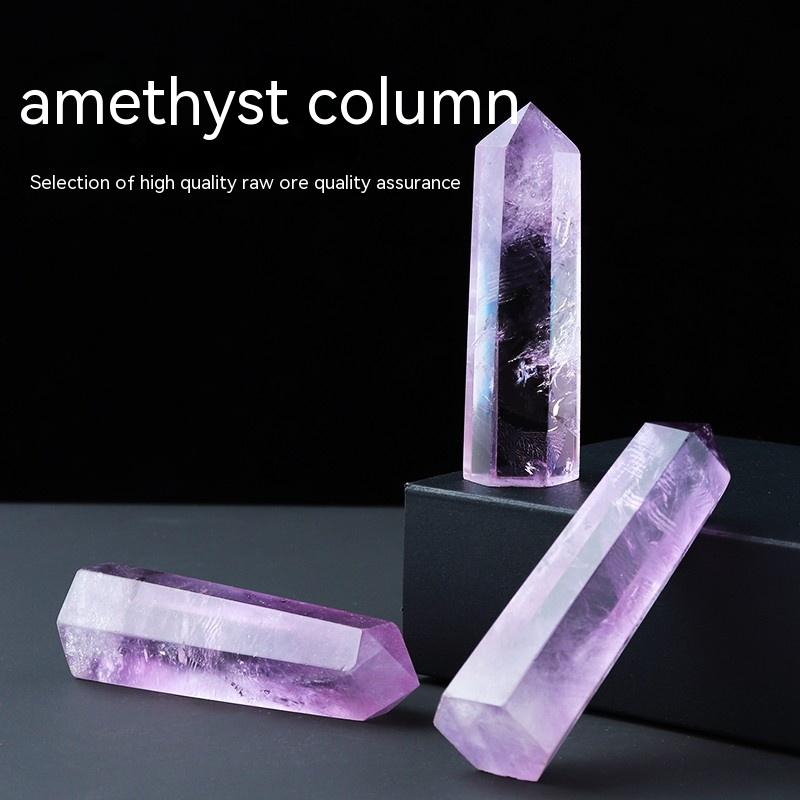 Natural Brazilian Amethyst Hexagonal Prism, Auspicious, Rough Crystal Column Ore, Single Pointed Column, Decorative Ornament