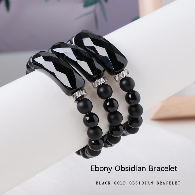 Gelang obsidian emas hitam asli, manik pemindahan, gelang obsidian ais, gelang cincin wanita, barang kemas pasangan