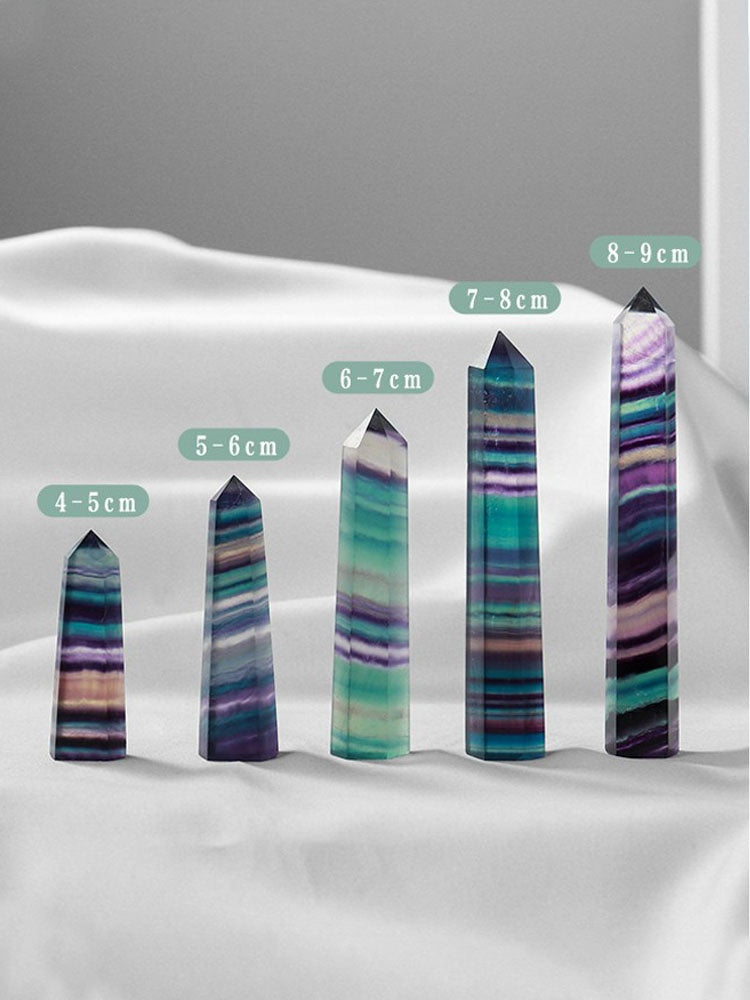 Fluorit berwarna-warni semula jadi, titik tunggal heksagon, tiang kristal amethyst kasar, hiasan meja