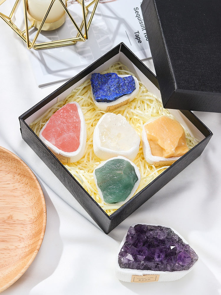 Natural crystal gem ore mineral specimen powder crystal lapis lazuli raw stone amethyst block decoration play gift box