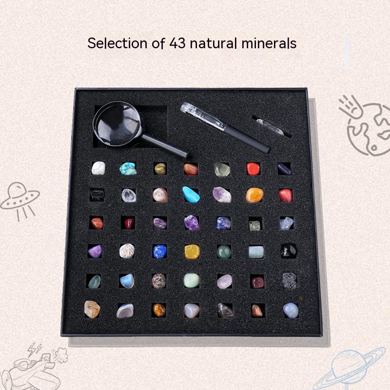 Natural crystal earth gemstone 43 kinds of ore specimens children's gift box mineral crystal agate geological decoration