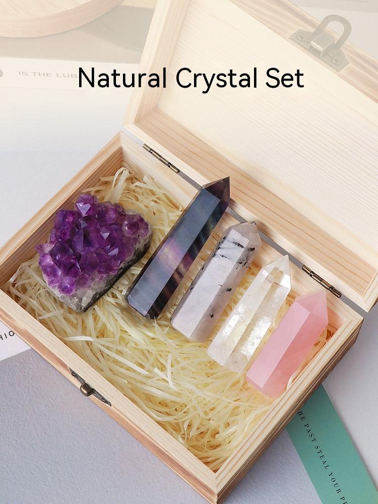 Bijih tiang kristal asli, batu kasar, kotak spesimen, serbuk blok amethyst, kristal putih, prisma heksagon, hiasan permata