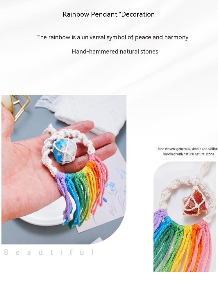 Natural Crystal Rough, Rainbow Pendant, Vehicle-Mounted, Hand-Woven, Ore Decoration, Car Key Chain