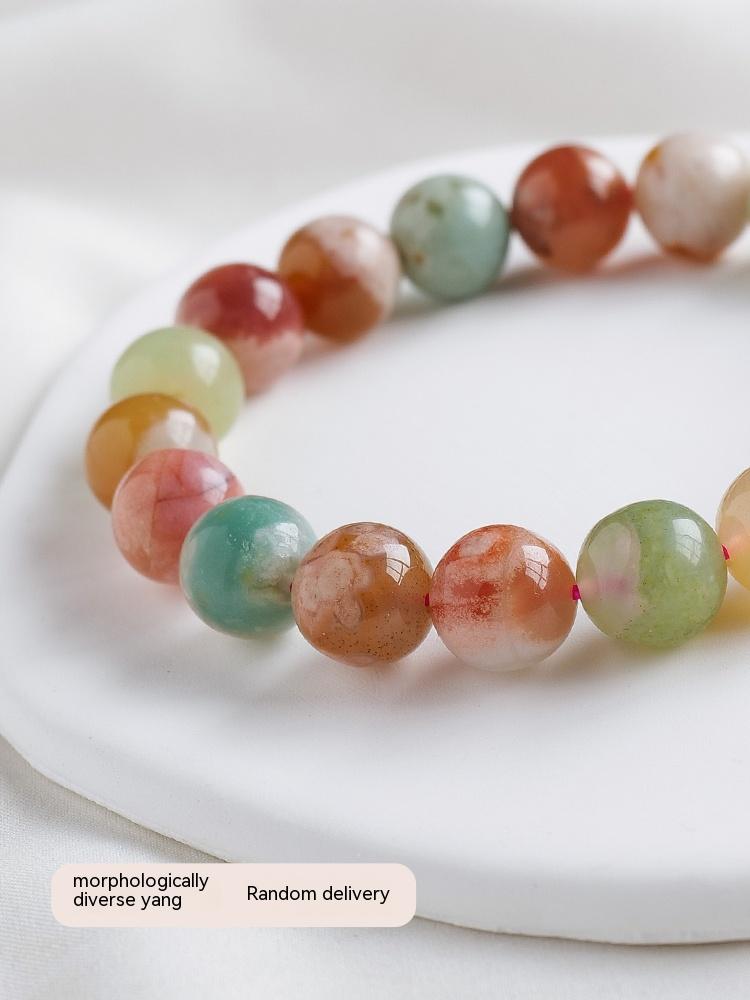 Gelang batu akik bunga sakura asli, gelang, spesies ais, chalcedony Madagascar, bulatan tunggal, hadiah untuk teman wanita, hadiah hari jadi, gadis