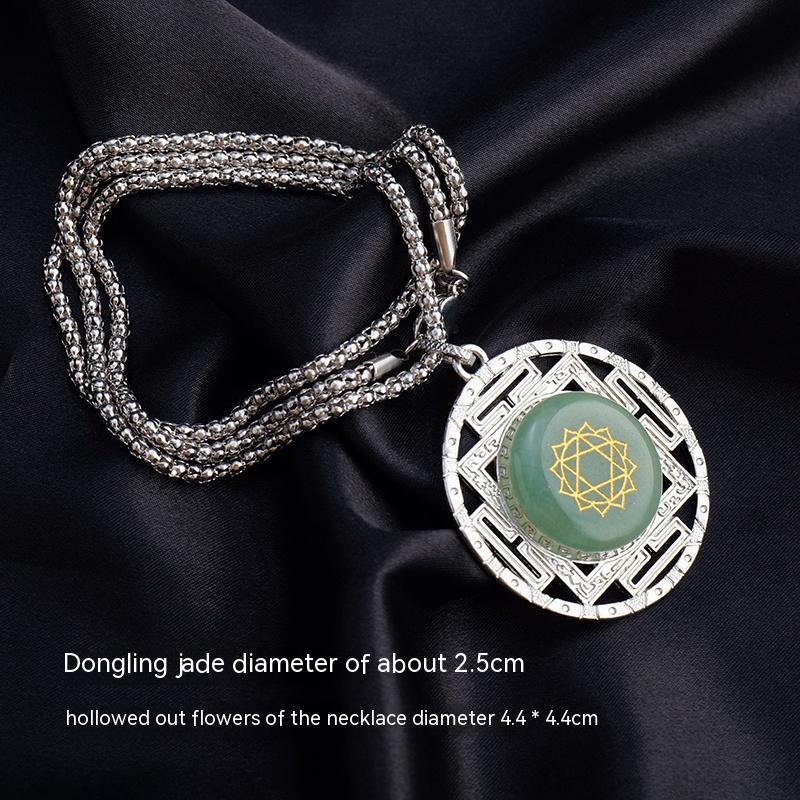 Jed aventurine kristal asli, kemewahan ringan Eropah dan Amerika, kompas, loket rantai tujuh warna, barang kemas, hadiah