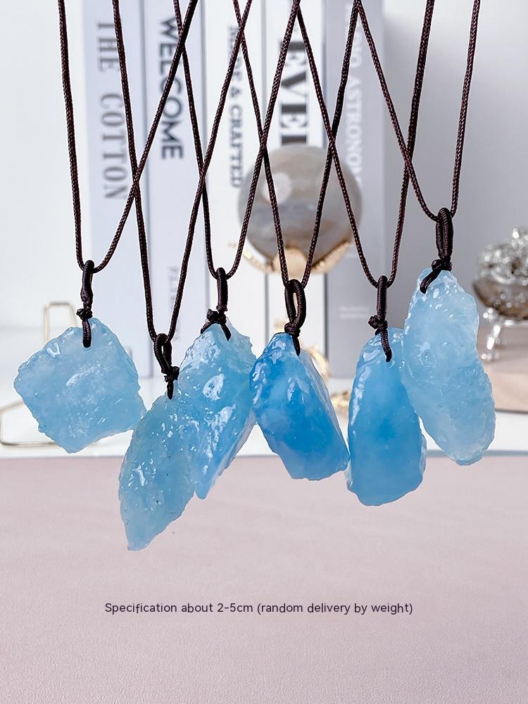 Natural Aquamarine Rough Pendant, Freeform, Iced Glutinous Sea Sapphire Blue Necklace, Blue Crystal, Sweater Chain, Jewelry