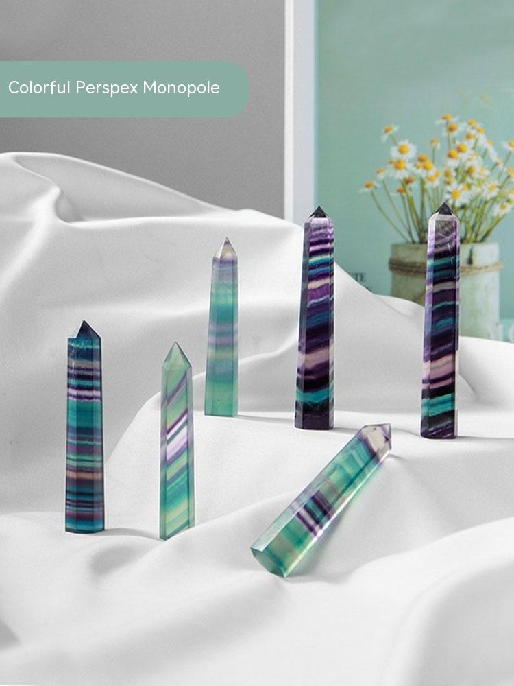 Fluorit berwarna-warni semula jadi, titik tunggal heksagon, tiang kristal amethyst kasar, hiasan meja
