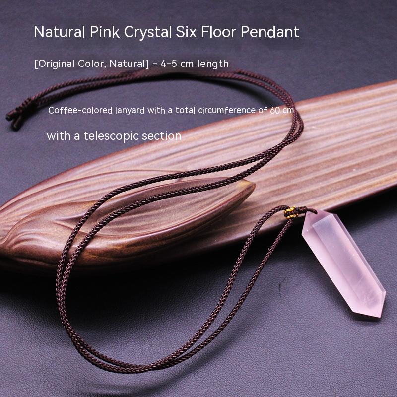 Natural pink crystal hexagonal prism pendant, rough crystal polishing, gift, necklace, jewelry, pendant