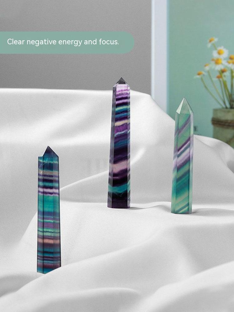 Fluorit berwarna-warni semula jadi, titik tunggal heksagon, tiang kristal amethyst kasar, hiasan meja