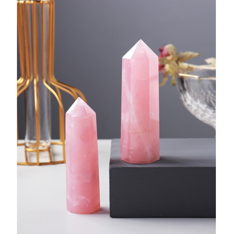 Prisma heksagon kristal merah jambu asli, batu kasar, bijih, meja, anjung, hiasan, prisma heksagon, titik tunggal