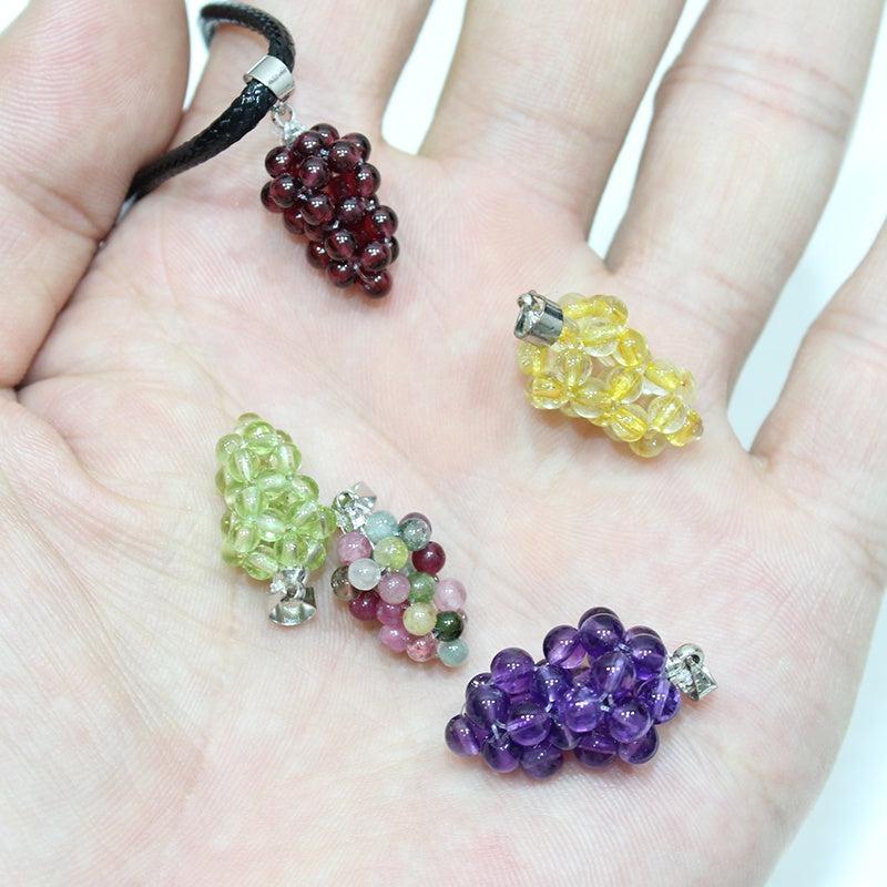 Natural crystal pendant, grape shape, small necklace for men and women, jewelry, garnet, purple hair, tourmaline, olive, pendant