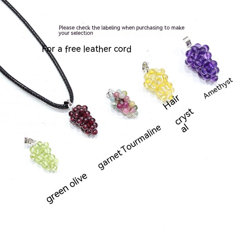 Natural crystal pendant, grape shape, small necklace for men and women, jewelry, garnet, purple hair, tourmaline, olive, pendant