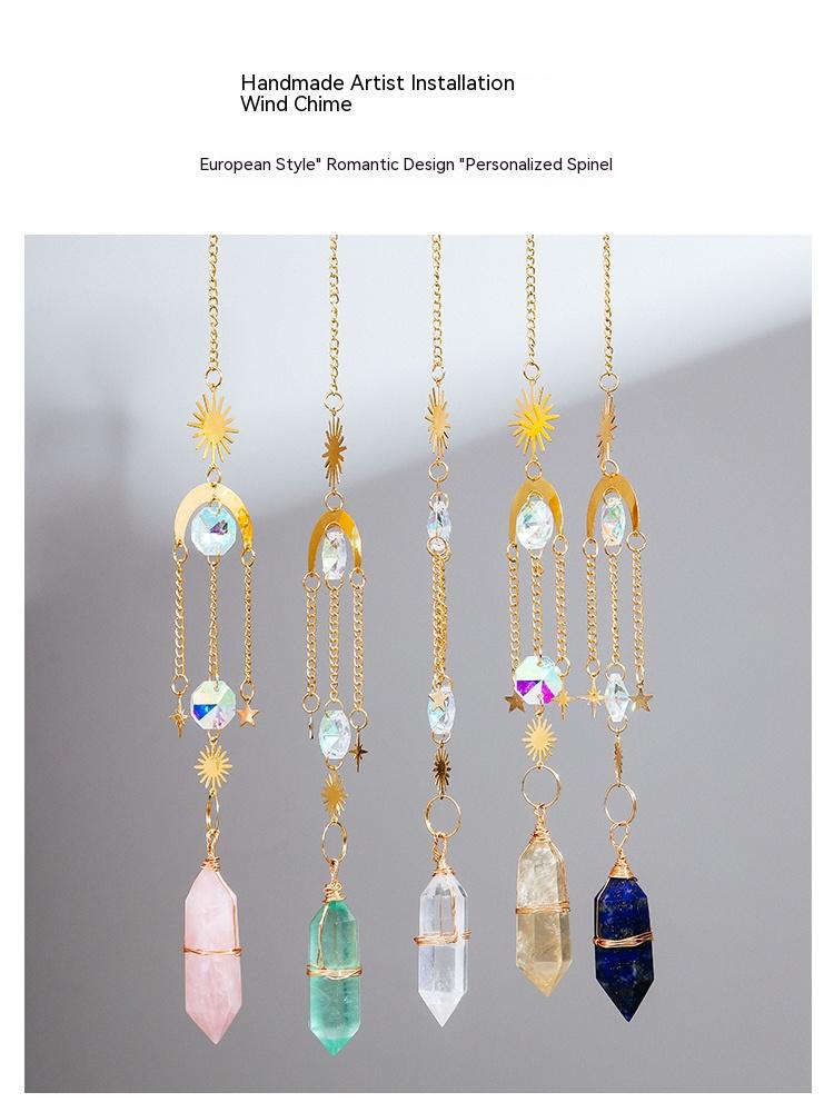 Natural crystal, sun catcher, double-pointed crystal column, wind chime quartz pendant, handmade star and moon window pendant, decorative gift