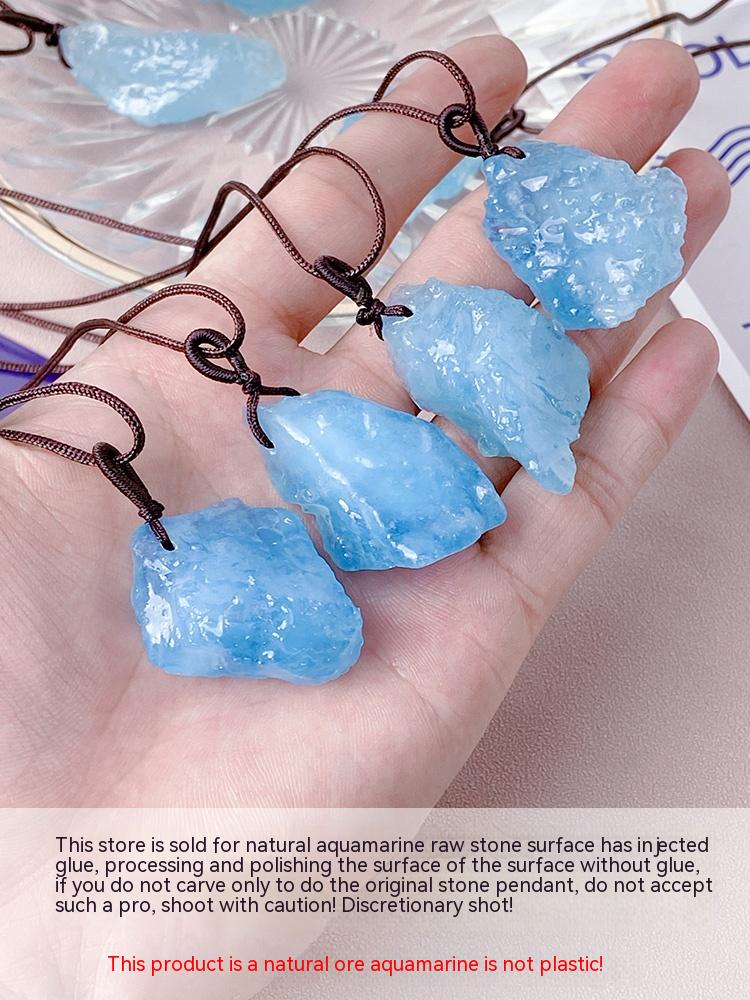 Natural Aquamarine Rough Pendant, Freeform, Iced Glutinous Sea Sapphire Blue Necklace, Blue Crystal, Sweater Chain, Jewelry