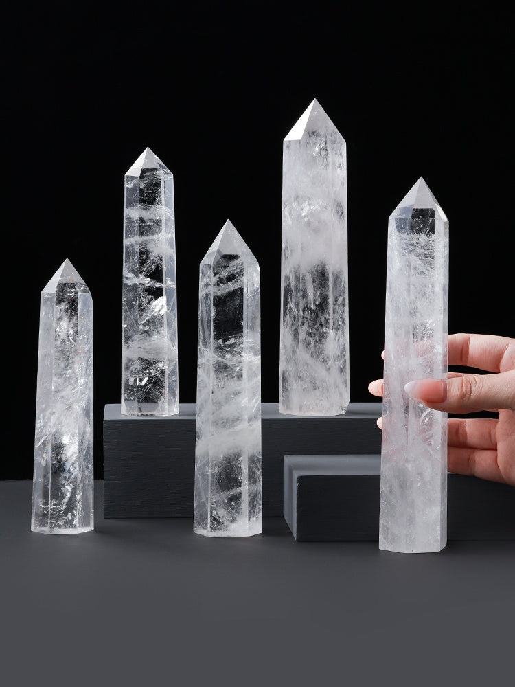 Natural White Crystal Column, Single Point, Hexagonal Prism, Rough Grinding, Decoration, Degaussing, Ore Purification, Home, Office, Small Gift