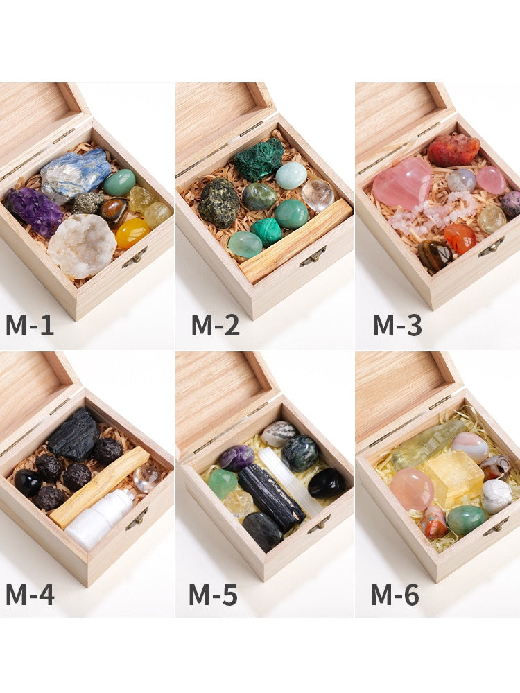 Natural crystal rough stone decoration ore fossil rock science popularization box mineral home gemstone specimen decoration gift