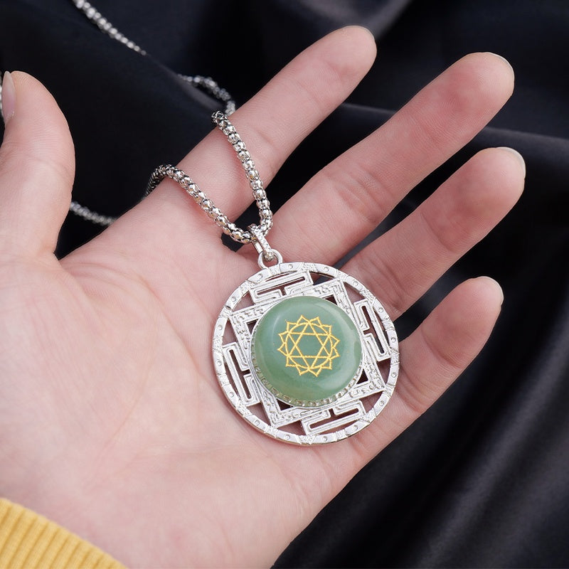 Jed aventurine kristal asli, kemewahan ringan Eropah dan Amerika, kompas, loket rantai tujuh warna, barang kemas, hadiah
