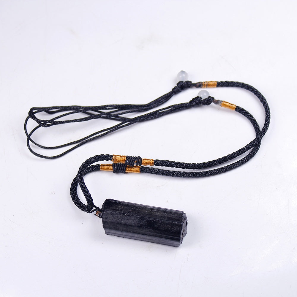 Natural Crystal Stone Pillar, Black Tourmaline, Tourmaline, Rough Pendant, Necklace, Fashion, Gravel Pendant