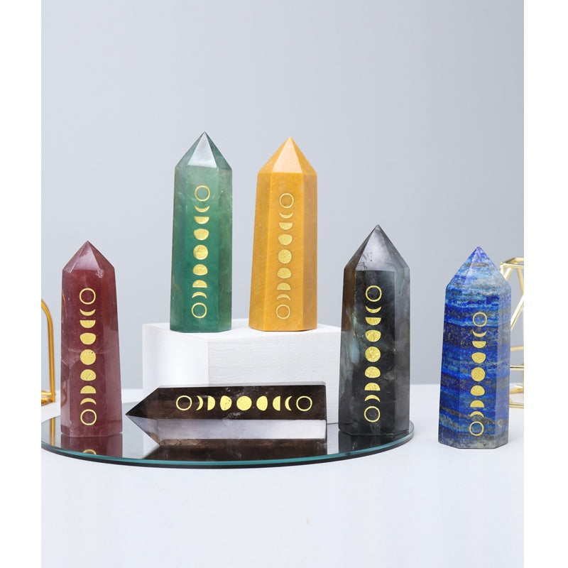 Tiang tunggal batu mentah tiang kristal asli, jed aventurine, bijih yoga, prisma heksagon, gerhana bulan, gerhana matahari, ruang tamu meja hiasan kecil