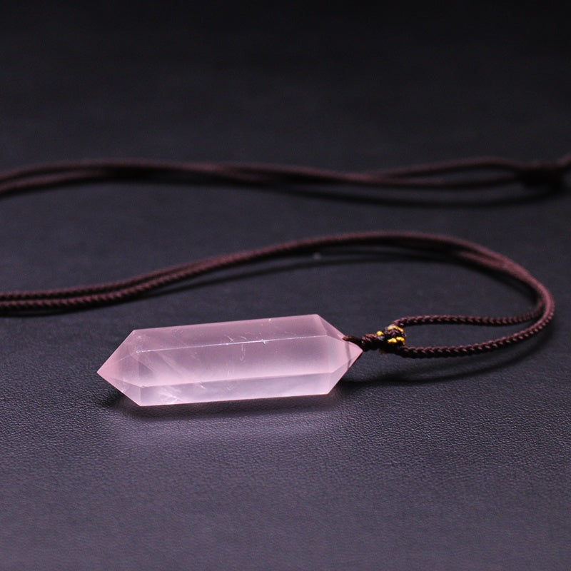Natural pink crystal hexagonal prism pendant, rough crystal polishing, gift, necklace, jewelry, pendant