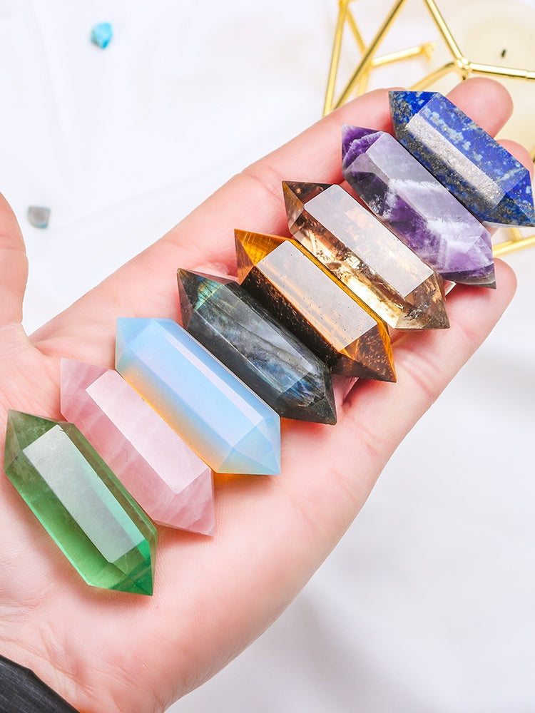 Natural Crystal Double-Pointed Column, Polished Gemstone, Rose Quartz, Gift Collection, Crystal Set, Home Decoration, Decoration