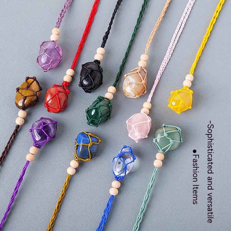 Natural Stone Crystal, Ore, Rough, Tumbled, Net Bag Pendant, Hand-Woven Net Bag Pendant, Necklace, Sweater Chain