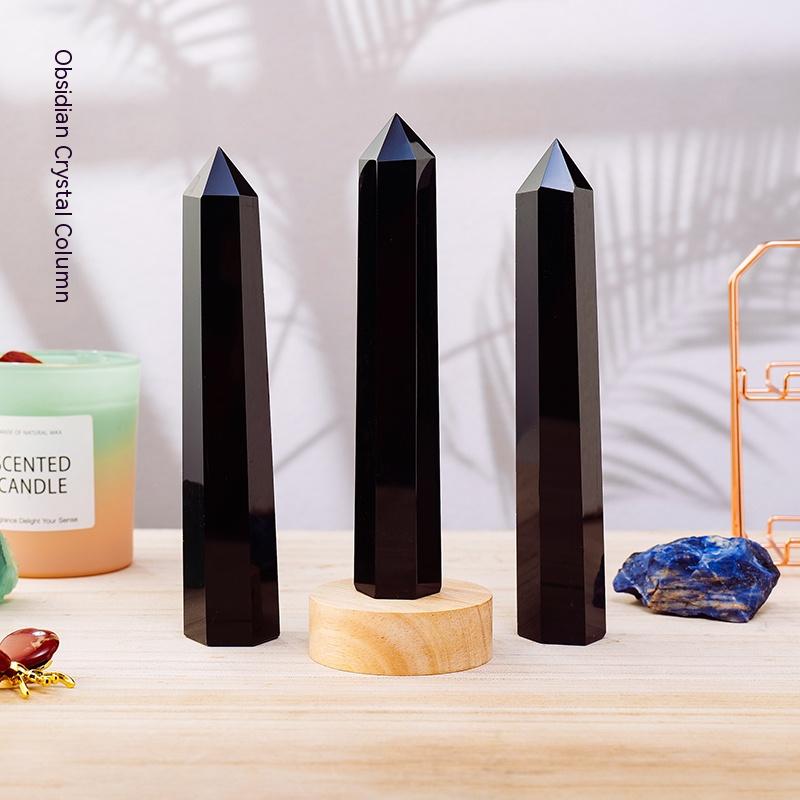 Batu mentah bijih kristal asli, lajur kristal, menara kristal, obsidian, prisma heksagon, hiasan, kelengkapan rumah, ruang tamu, hiasan meja