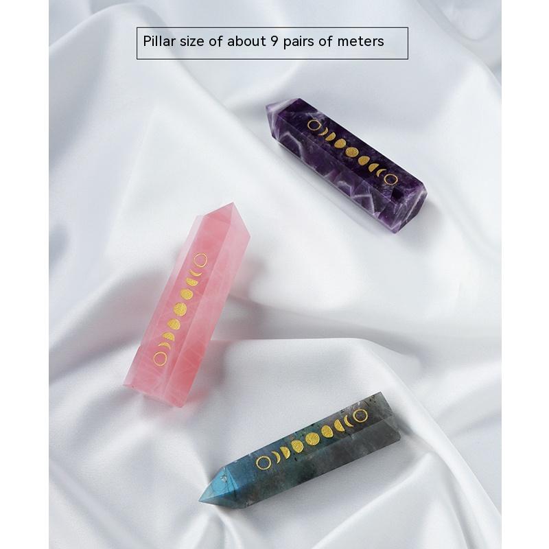 Tiang kristal asli perhiasan batu asli, tiang kristal fasa bulan, kecubung, mata harimau, bijih kristal merah jambu, tiang kristal