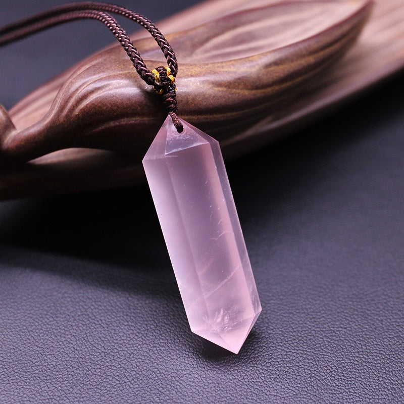 Natural pink crystal hexagonal prism pendant, rough crystal polishing, gift, necklace, jewelry, pendant