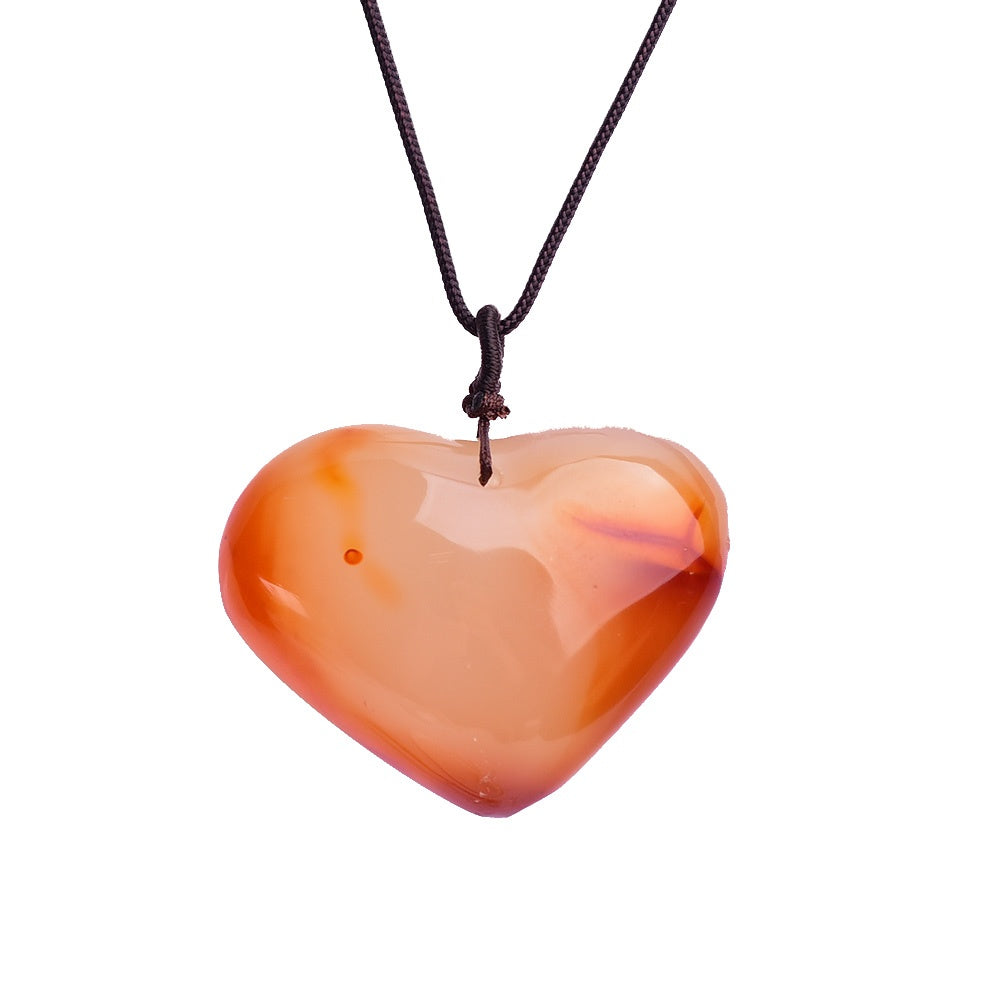 Natural Crystal Rough, Peach Heart Rose Quartz, Love Pendant, Tiger's-Eye, Heart Necklace, Jewelry
