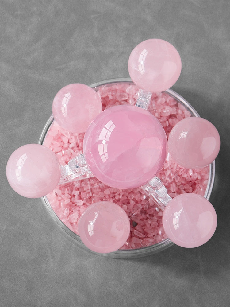 Bola kristal merah jambu semulajadi, hiasan susunan tujuh bintang, batu kasar kristal, batu bunga raya, hadiah perkahwinan, cinta, hadiah, rumah, hiasan